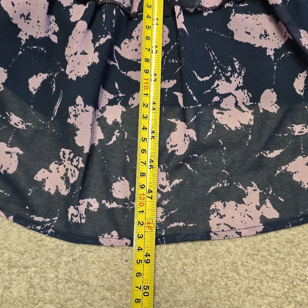 Hyacinth House Navy‎ & Blush Abstract Floral Rosalind Ruffle Midi Dress Sz L - Picture 9 of 9